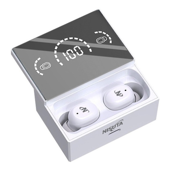 Auricular Blanco Bluetooth Earbuds Cajita Recarg. Y Espejo