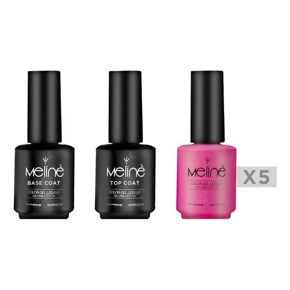 Kit 5x Esmaltes Semipermanentes + Base Y Top Meliné