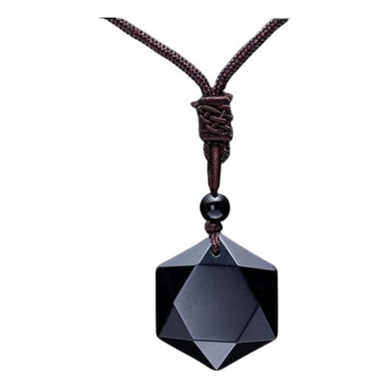Collar Dije Piedra Natural Obsidiana Estrella Hexagonal