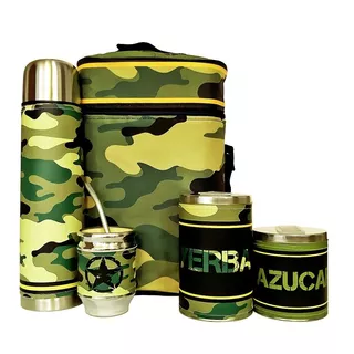 Equipo De Mate Completo Camuflado Militar Set Kit Matero