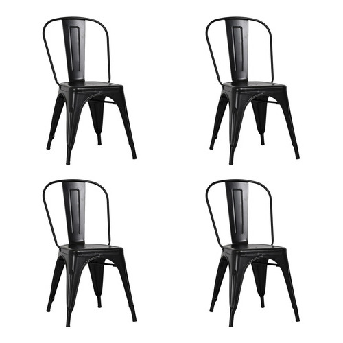 Set De 4 Sillas De Metal Diseño Tolix Empoli Negra Color De La Estructura De La Silla Negro Color Del Asiento Negro