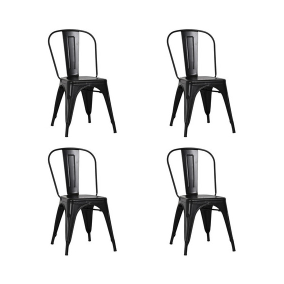 Set De 4 Sillas De Metal Diseño Tolix Empoli Negra Color De La Estructura De La Silla Negro Color Del Asiento Negro