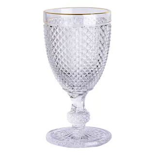Jogo C/6 Taças Jantar Imperial C/ Borda Dourada Vidro Champagne Festa Glass Vinho Cristal 300ml Casa Laura Enxovais