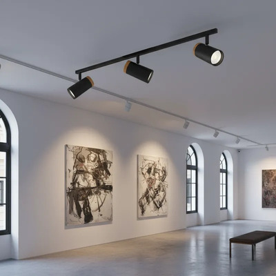 Riel 1 Metro 3 Luces Negro Con Madera Dicro Apto Led Gu10