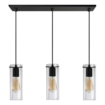 Colgante 3 Luces Negro Deco Apto Led Cilindro Transparente 