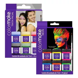Kit Tinta Facial Rosto Color Make 06 Cores Vivas + 6 Neon Cor Do Blush Kit 12 Cores