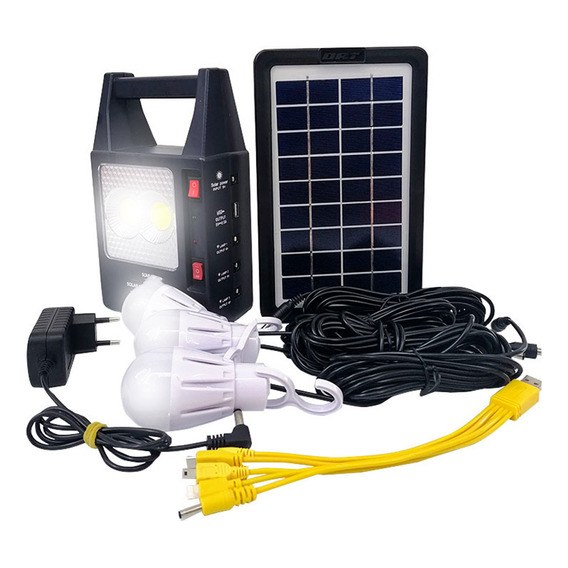 Kit Solar Portatil Panel + Lámpara Emergencia + 3 Focos