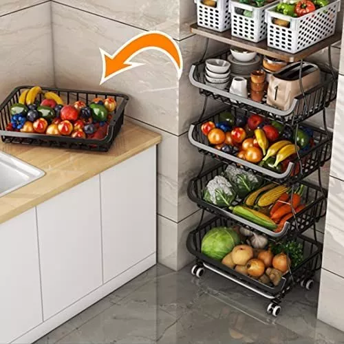 Wisdom Star - Canasta de frutas y verduras de 4 niveles para cocina,  carrito de almacenamiento de frutas y verduras, canasta de almacenamiento  de