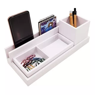 Organizador Porta Lapis De Escritório Laqueado Branco Luxo