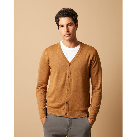 Cardigan Tejido Zagreb, Hombre, Escote V, Tostado, Equus