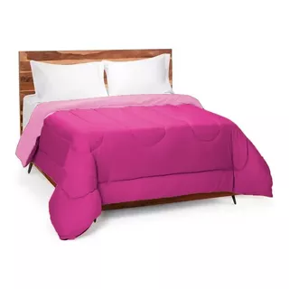 Acolchado Distrito Blanco Liso Reversible 2 1/2 Plazas Diseño Lisa Color Fucsia Y Rosa De 220cm X 240cm