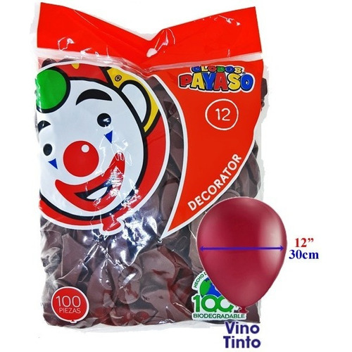 Globo Latex Decorator Redondo N° 12 Payaso C/100 Piezas Color Vino