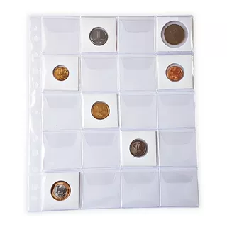 10 Plásticos Para Moedas Coin Holder Folha 20 Espaços C/ Aba