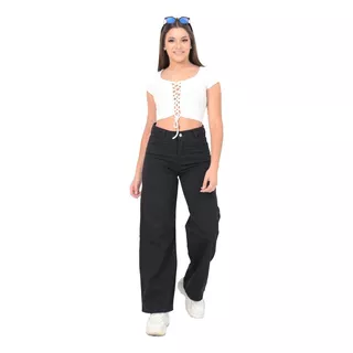 Jean Rigido Pantalon Mujer Wide Leg Rigido 