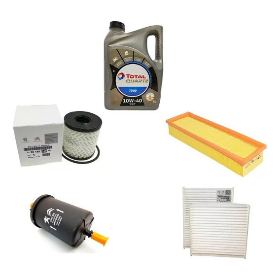 Kit 4 Filtros Originales Peugeot 208 + Aceite Total 10w40