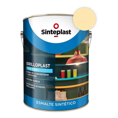 Esmalte Sintético + Convertidor Brilloplast 3 En 1 1lts Acabado Brillante Color Crema