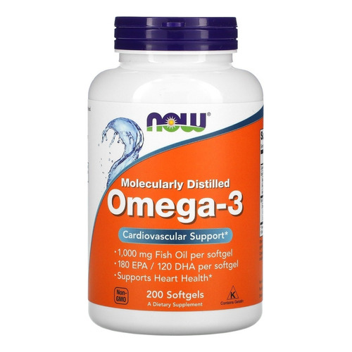 Suplemento en cápsulas blandas NOW  Omega-3 omega 3 en pote 200 un