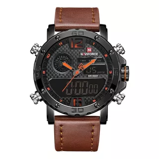 Reloj Naviforce 9134 Pantalla Dual Malla Cuero Negro