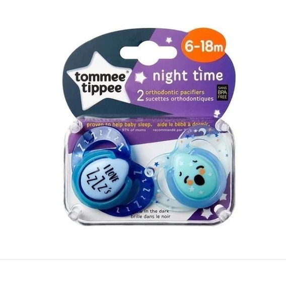 Chupetes Night Time Bebes 6-18 Meses Tommee Tippee X 2 Azul