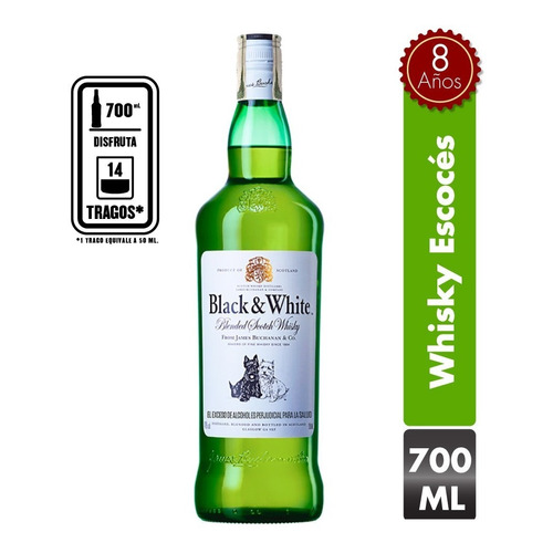 Whisky Black And White 8 Años - Ml A $71