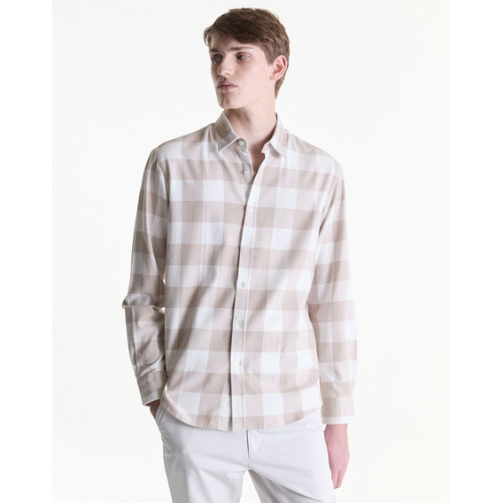 Camisa Algodón Beige A Cuadros Equus Estonia De Hombre