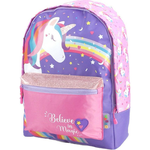 Mochila Espalda Unicornio Reforzada Con Brillo 17'' Color Violeta