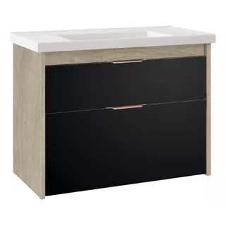 Gabinete Banheiro Cuba Resina 62cm Vêneto Preto Madeirado