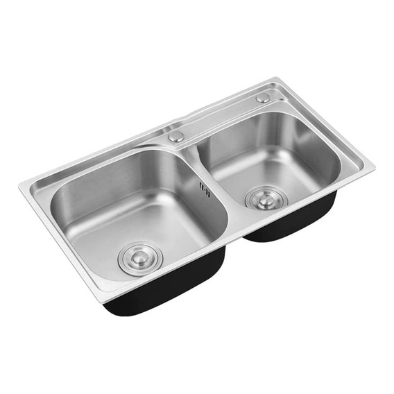 Pileta Doble Cocina Acero Inox. Profunda C/válvula 78x43x16 Color Gris