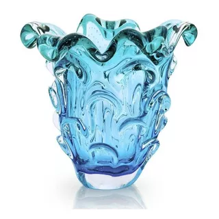 Lindo Vaso Sao Marcos Azul Esmeralda Bolhas Cristal Murano