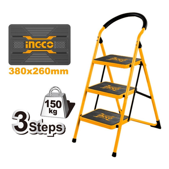 Escalera Acero Tubular 3 Peldaños 150kg Ingco #hlad09031