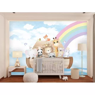 Papel De Parede Quarto Infantil Baby Zoo Arca De Noé 7m²