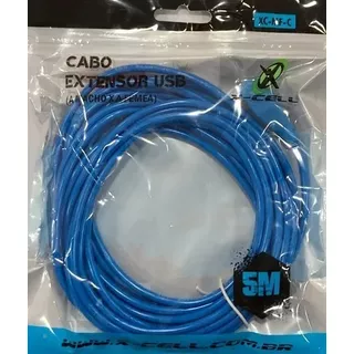 Cabo Extensor Usb 3.0 Macho X Fêmea 5 Metros Azul X-cell