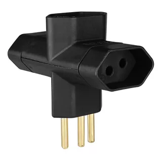 Adaptador T Benjamim 2p+t De 10a Preto Margirius Três Polos 110v/220v