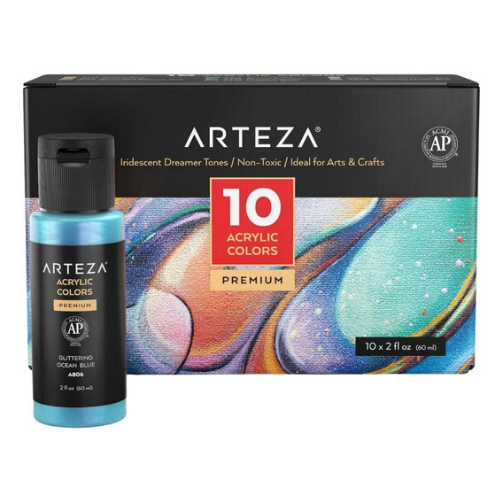 Set De 10 Botes De Pintura Acrilica Arteza 60ml C/u Color Colores