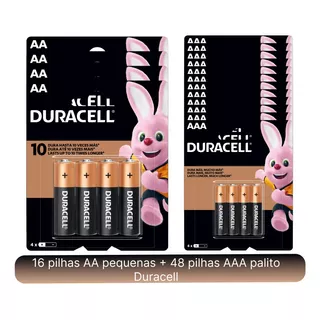 Kit 48 Pilhas Duracell Palito Aaa + 16 Pilhas Pequena Aa