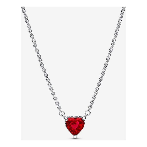 Collar Pandora  Halo De Corazón Rojo Reluciente Plata S925