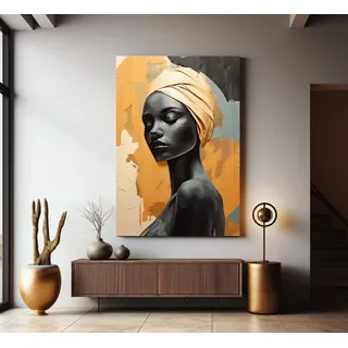 Cuadro Canvas Decorativo Mujer Africana Turbante Dorado Hd Color Serenity