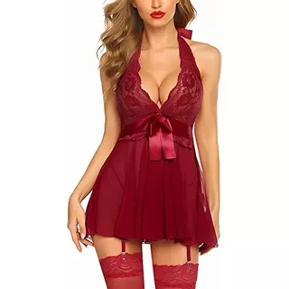 Lencería Sexy Para Mujer Babydoll De Encaje Cuello En V