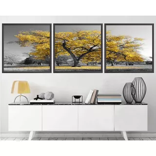 Quadro Decorativo 195x64cm Árvore De Ipê Amarelo Quarto Sala