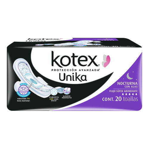 Toallas Femeninas Kotex Unika Nocturna Con Alas 20 Toallas