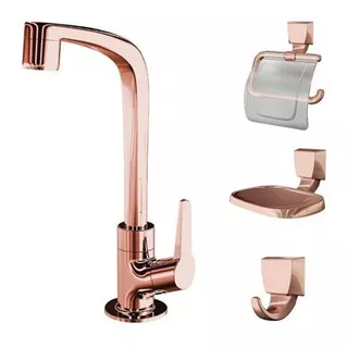 Kit Banheiro Torneira Rose Gold E Acessorios F71 Lorenzetti Cor Rose-gold