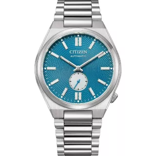 Reloj Citizen Automatico Tsuyosa Nk5010-51l Azul Turquesa Correa Plateado Bisel Plateado Fondo Agua