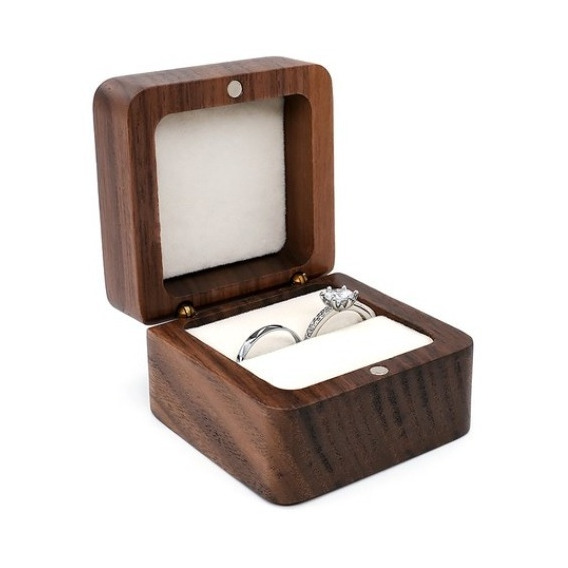 Estuche Caja De Madera Para Anillos, Compromiso, Importado