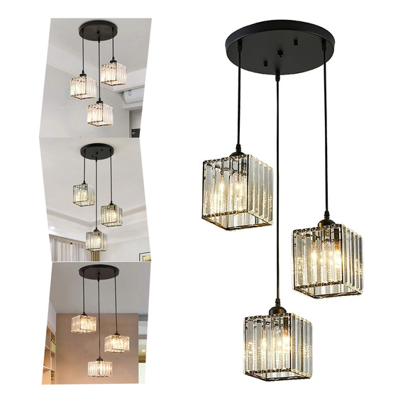 Lámpara Colgante De Techo Cristal Moderna Decorativa 3 Cabez