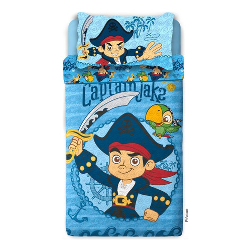 Cover Quilt Frazada Jake Y Los Piratas Plaza 1 1/2 Cubrecama Color Azul Marino Liso