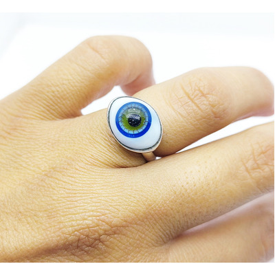 Anillo Ojo Turco Degradado Verde Azul Proteccion Plata 925 