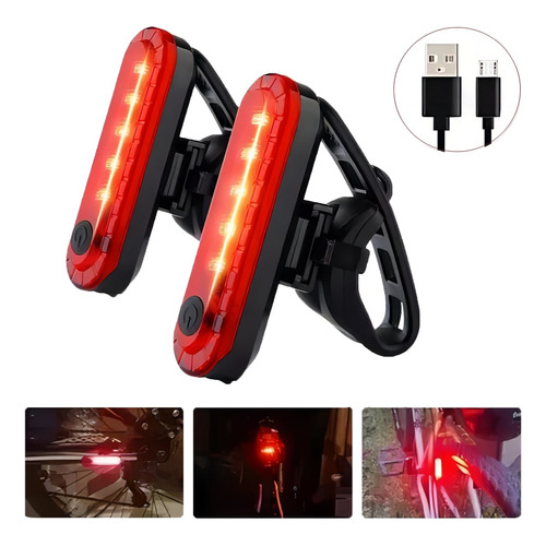 2 Luces Usb Recargable Led Estrobo Para Bicicleta 4 Modos