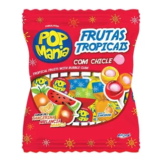 Pirulito Pop Mania Com Recheio Chiclete C/50un Sabor Frutas Tropicais