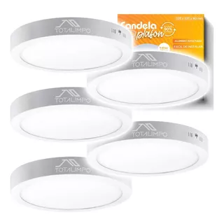 5 Plafones Led Redondos Con Base 18w Cálida Candela 6834