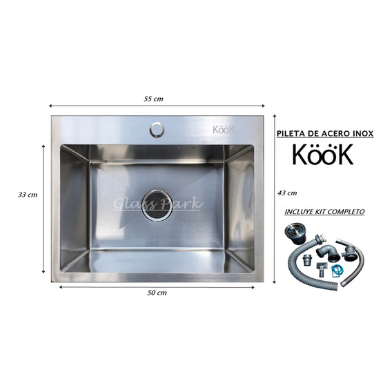 Pileta Simple Acero Inox 55x43 Kook